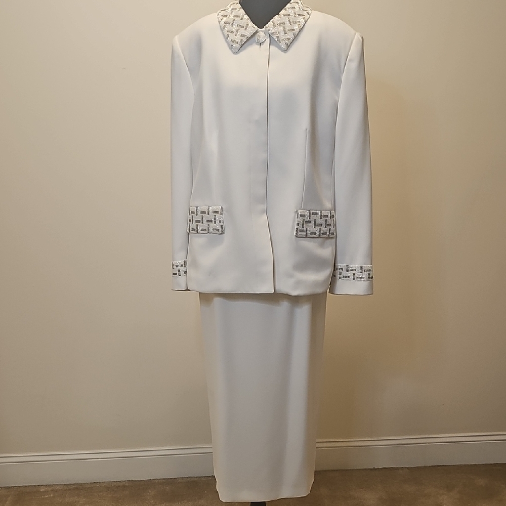 John Meyer White Women's Skirt Suit White and Silver Sequin Size 16W
